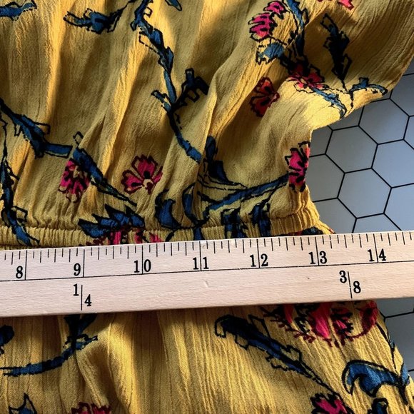 Knox Rose Dress Womens Small Golden Yellow Floral Folkloric A Line 3/4 Sleeves - Picture 6 of 13